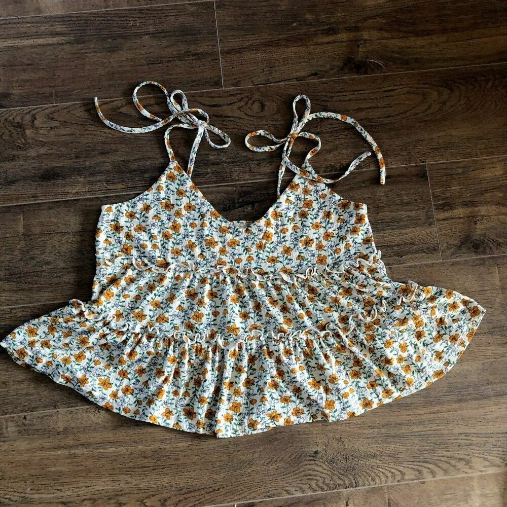 Anthropology E & M spaghetti straps Summer ruffled and tiered cami crop size L